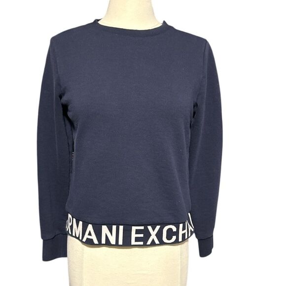 Armani‎ Exchange A|X Logo Sweatshirt Blue Crewneck Pullover Cotton Blend Medium - Picture 1 of 9